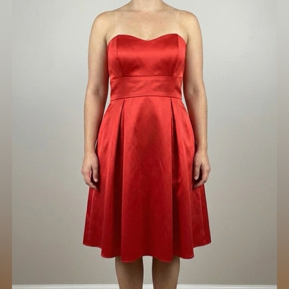 DaVinci Red Satin Strapless Homecoming Dress Pockets Corset Back Formal Size 12